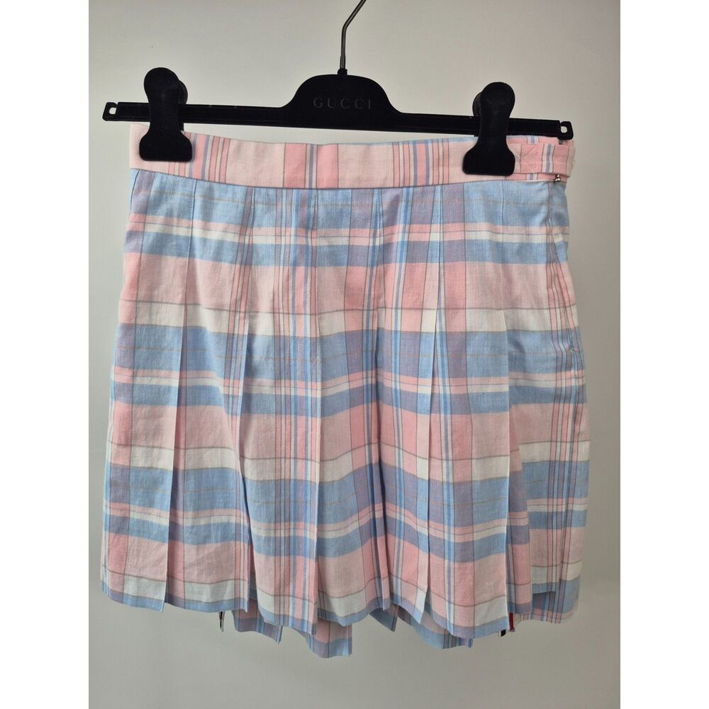Thom Browne Women's Blue Pink Check Pleated Skirt Size 42 IT - Picture 3 of 5